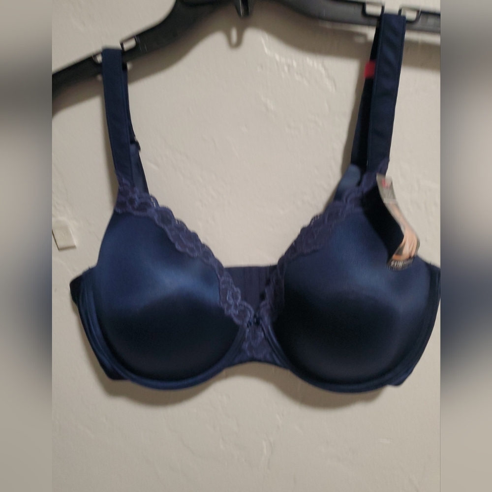 Elegant Navy Blue Lace Trim Bra
